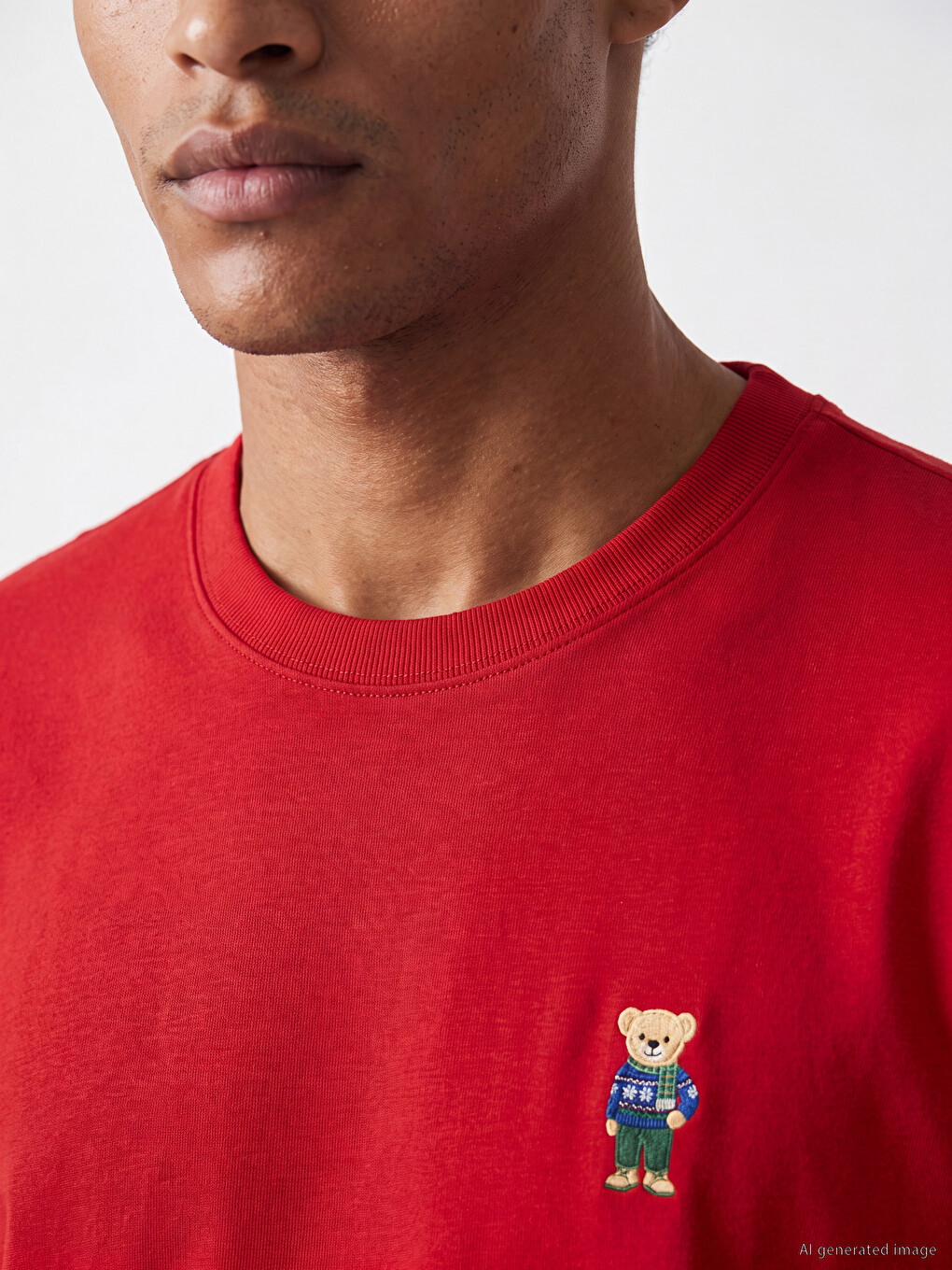 Crew Neck Bear Teddy Embroidered Men's T-shirt-2