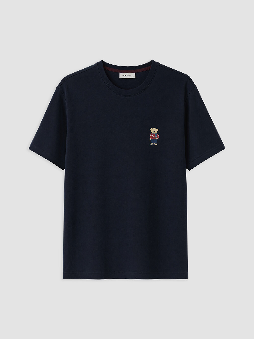 Crew Neck Bear Teddy Embroidered Men's T-shirt