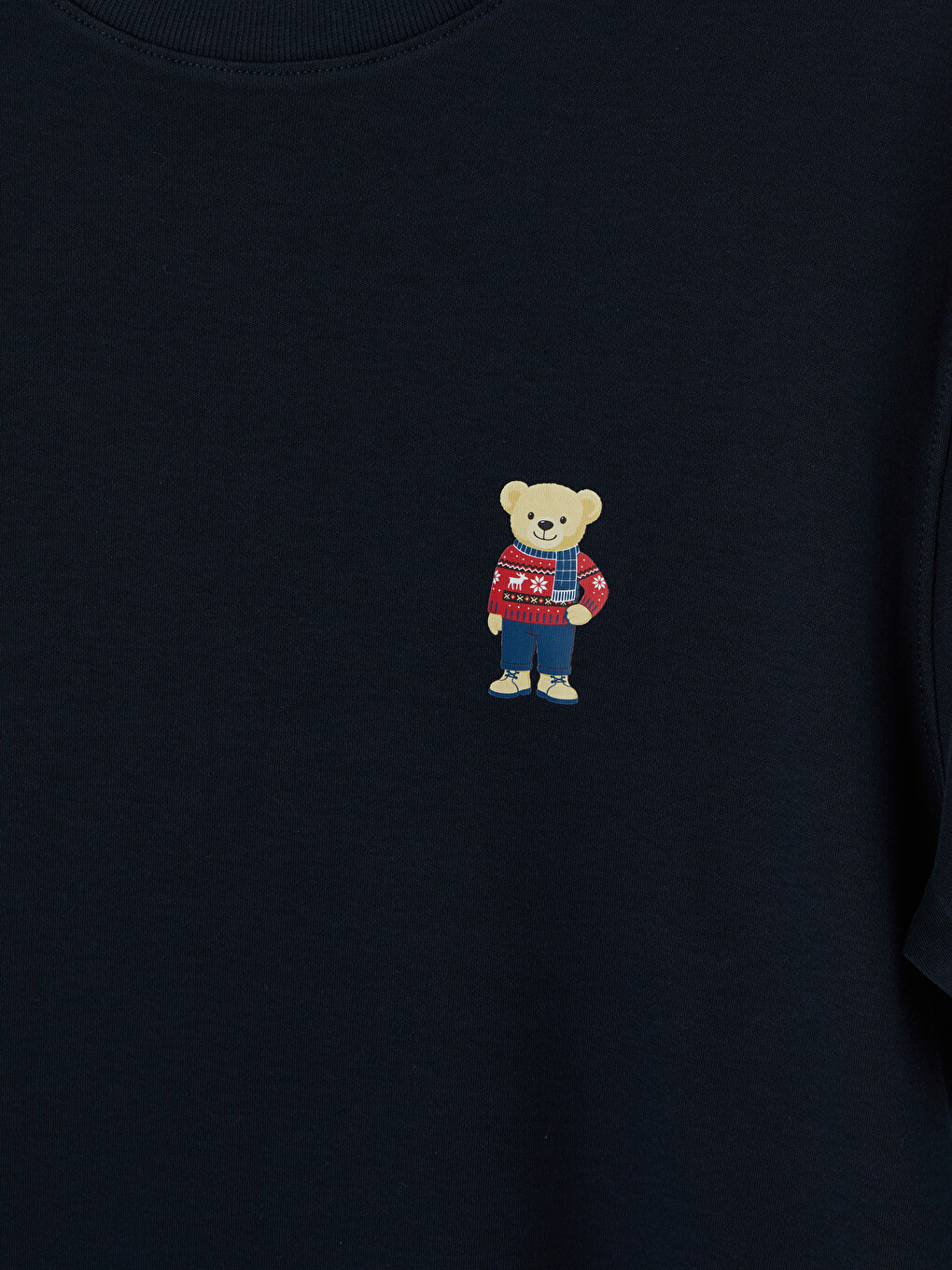Crew Neck Bear Teddy Embroidered Men's T-shirt-2