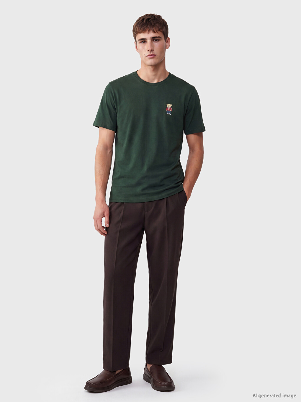 Crew Neck Bear Teddy Embroidered Men's T-shirt-1