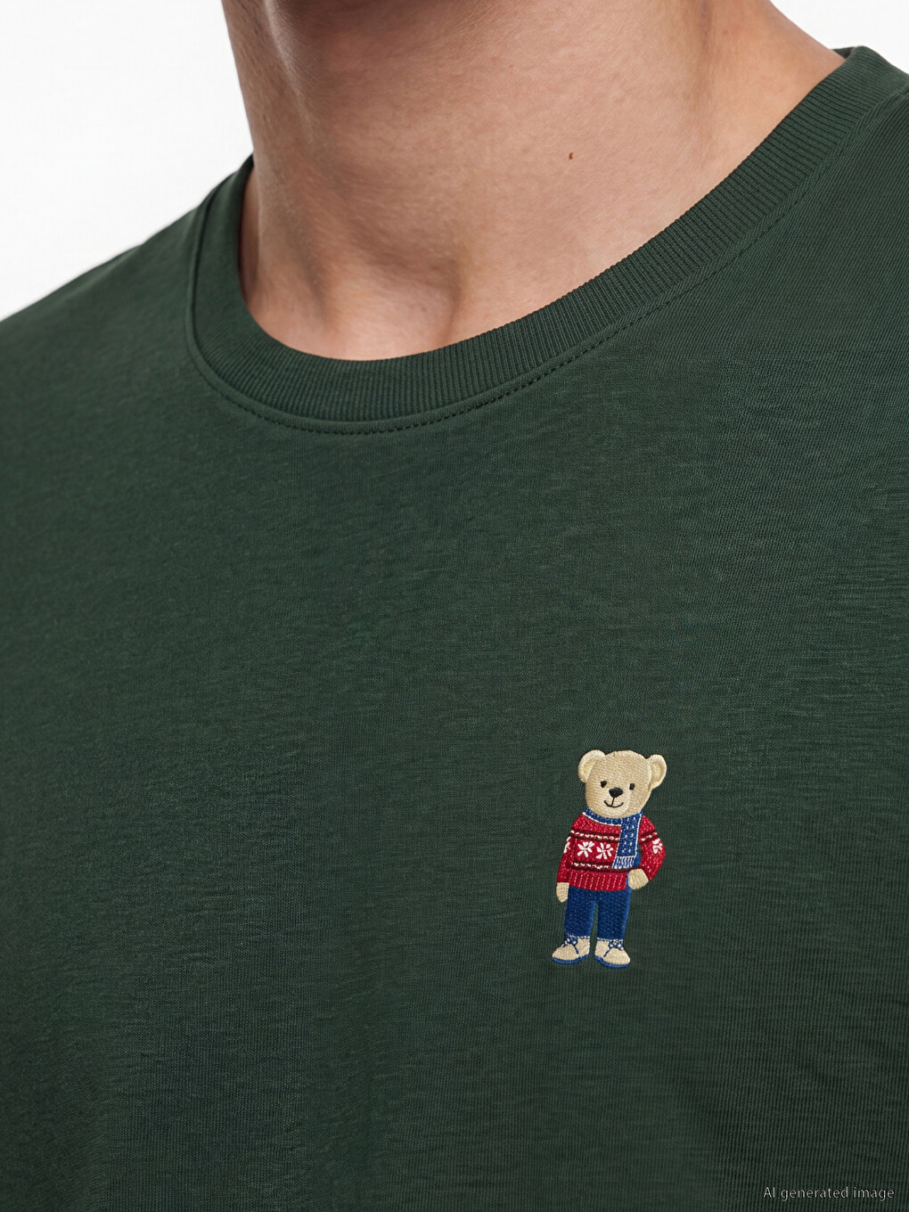 Crew Neck Bear Teddy Embroidered Men's T-shirt-2