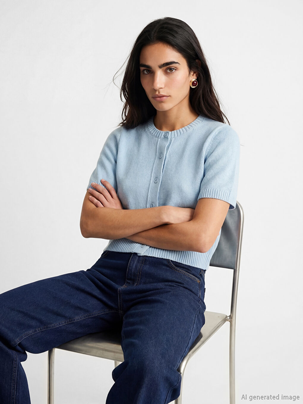 Cardigan en maille à col rond pour femme