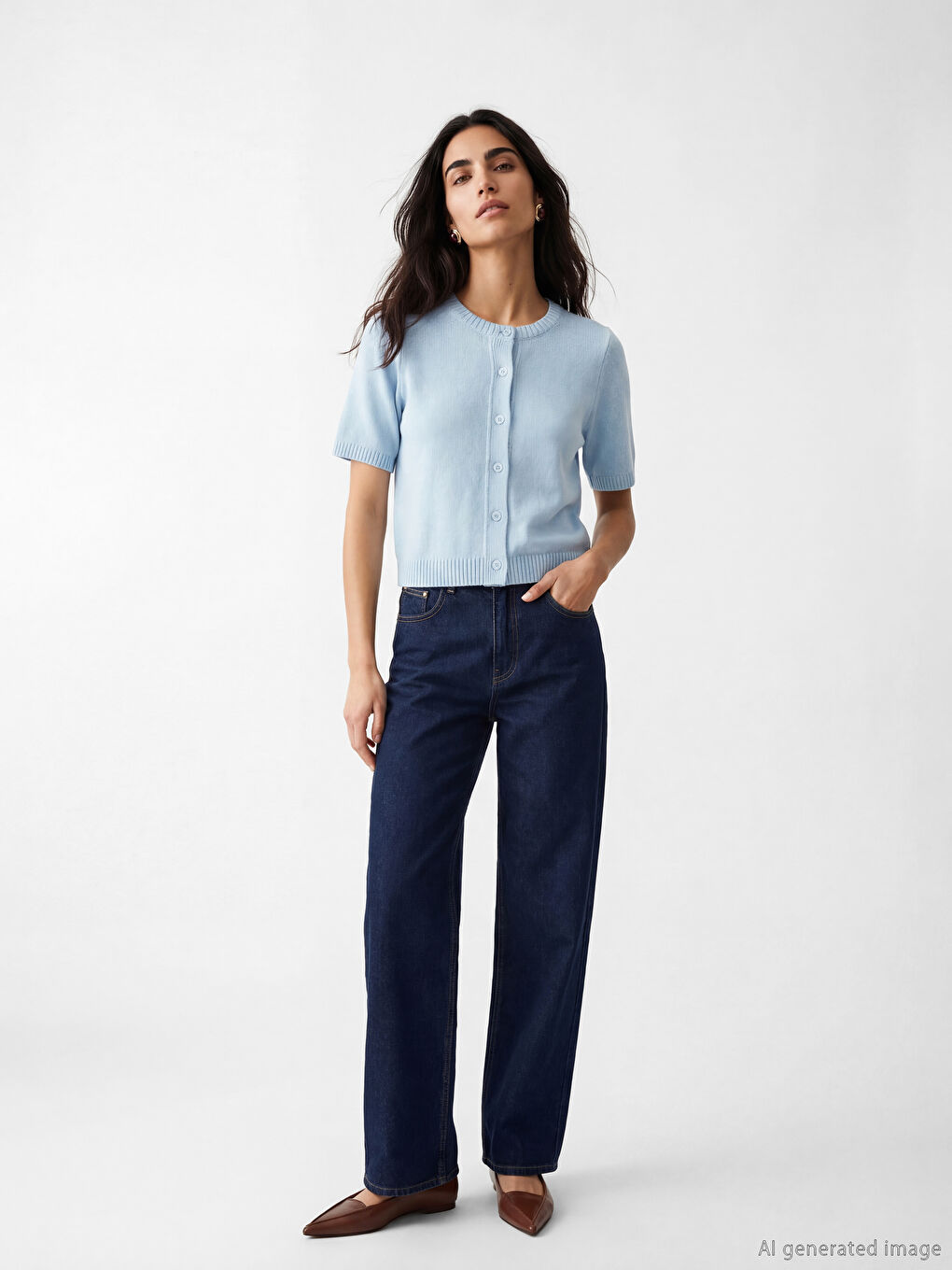 Cardigan en maille à col rond pour femme-1