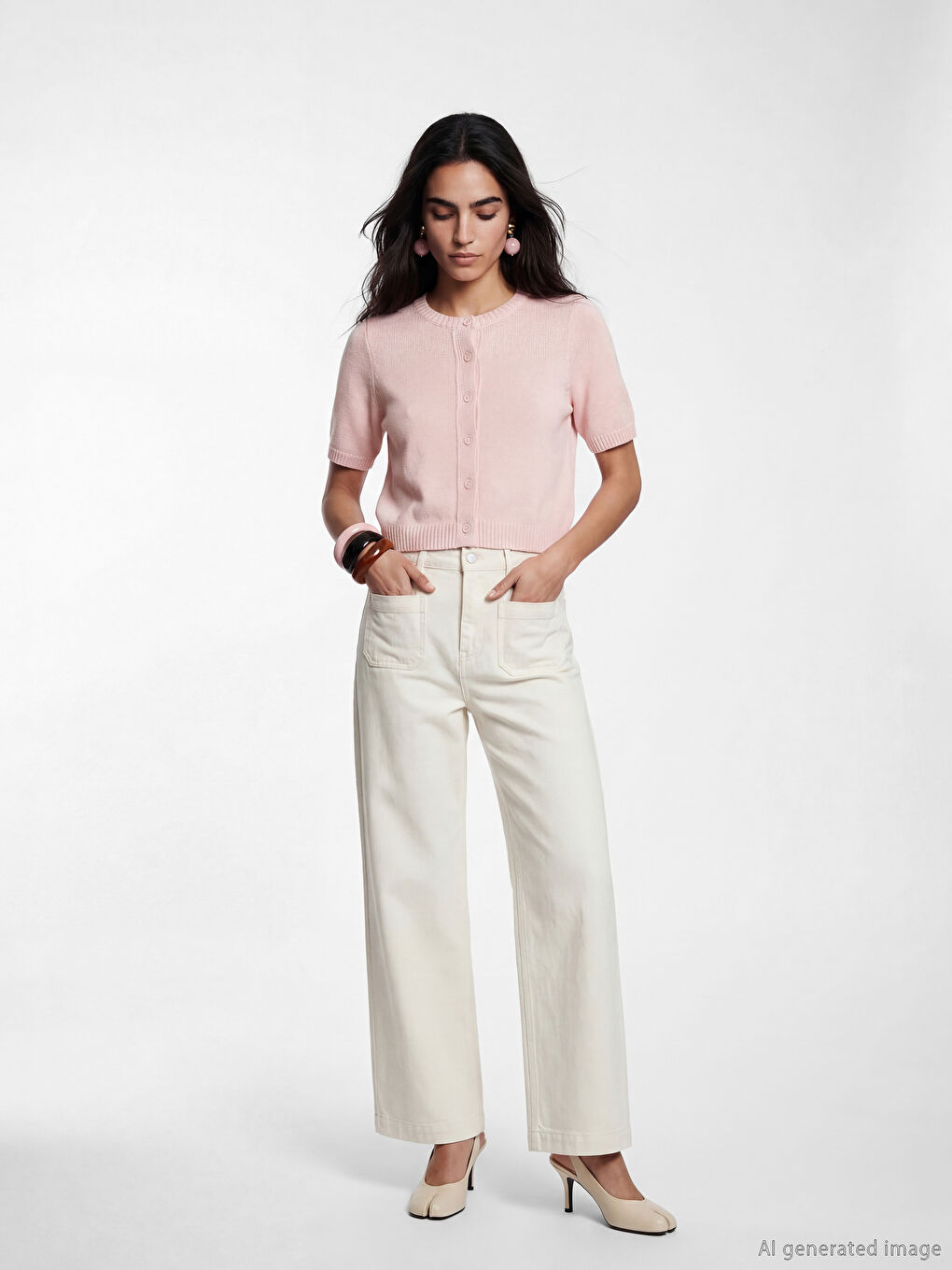 Pembe Bisiklet Yaka Kadın Triko Hırka-2