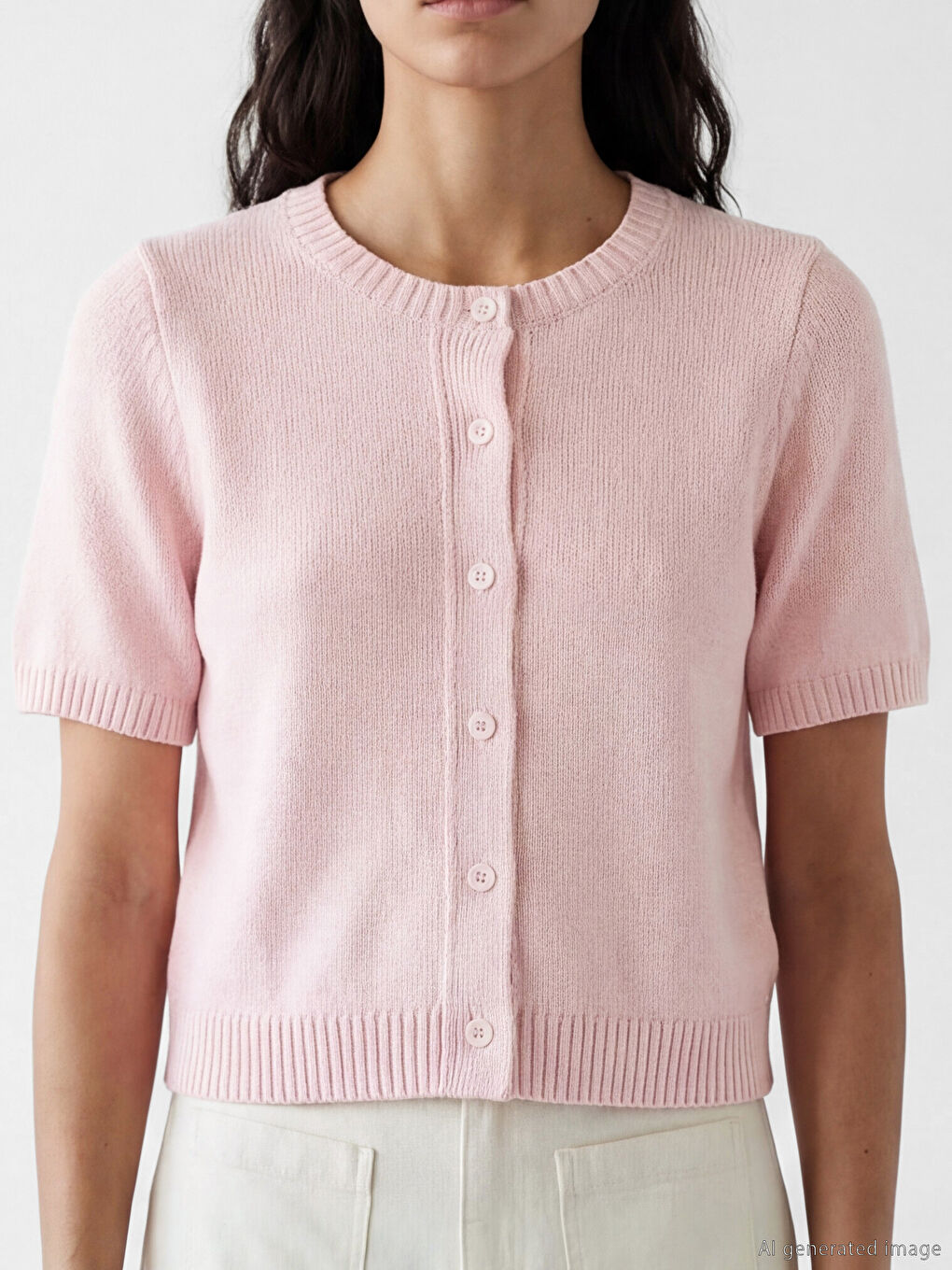 Pembe Bisiklet Yaka Kadın Triko Hırka-4