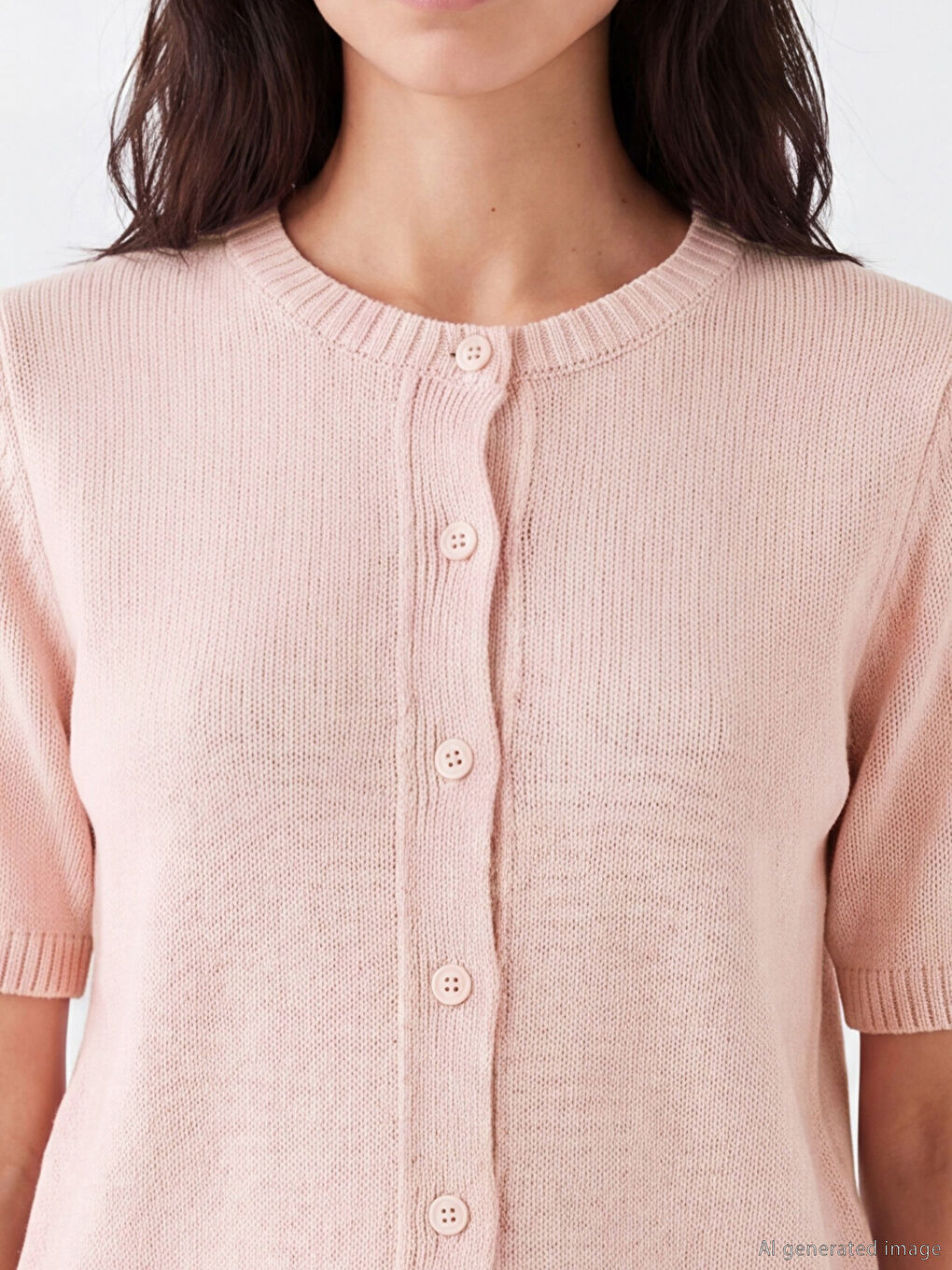 Pembe Bisiklet Yaka Kadın Triko Hırka-3