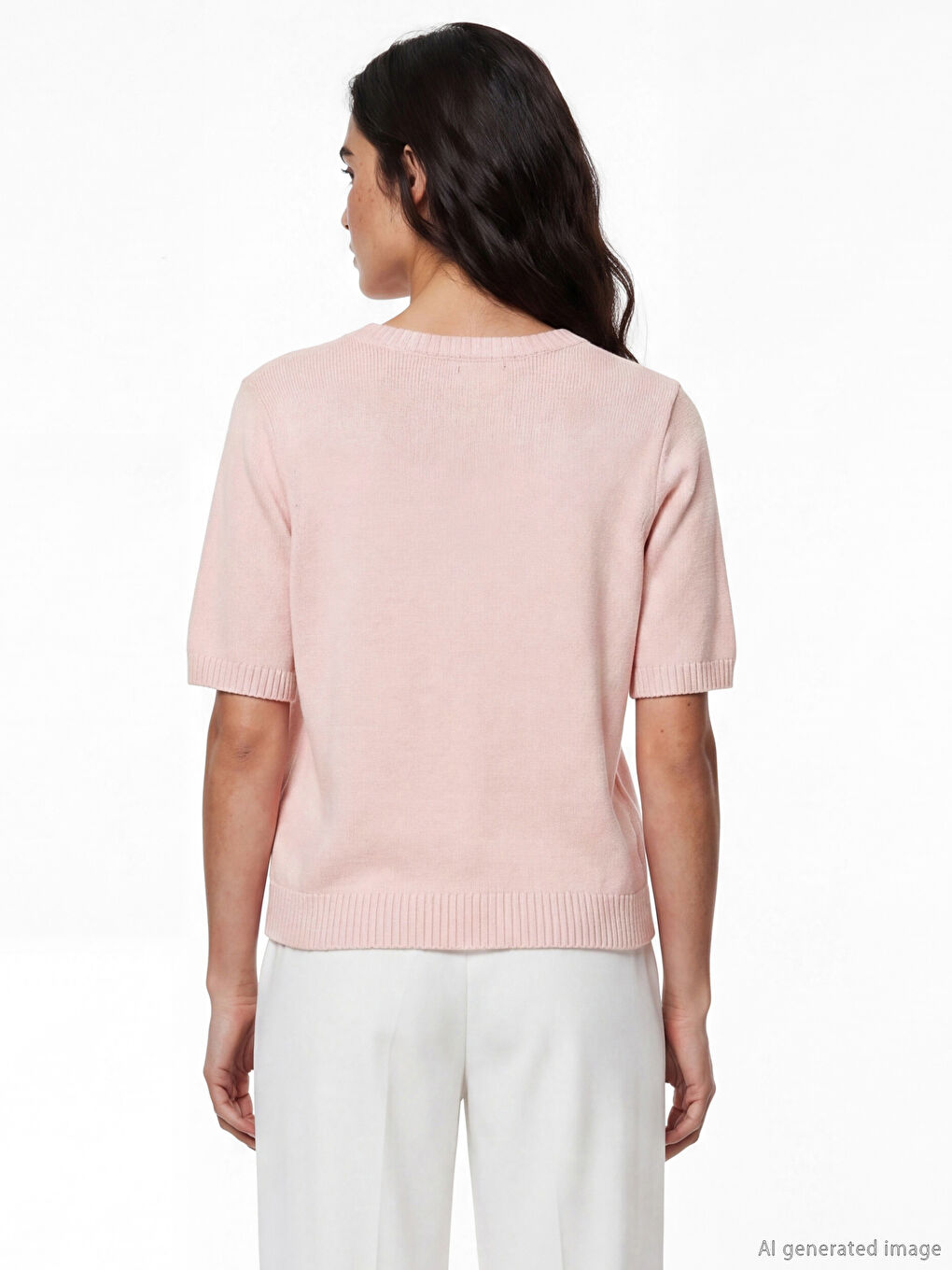 Pembe Bisiklet Yaka Kadın Triko Hırka-5