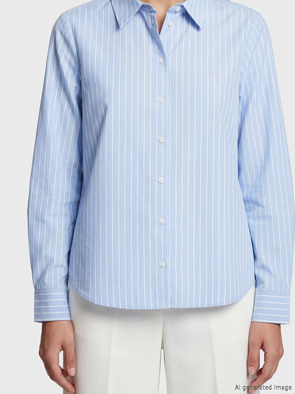 Mavi Çizgili Oxford Kadın Gömlek-2
