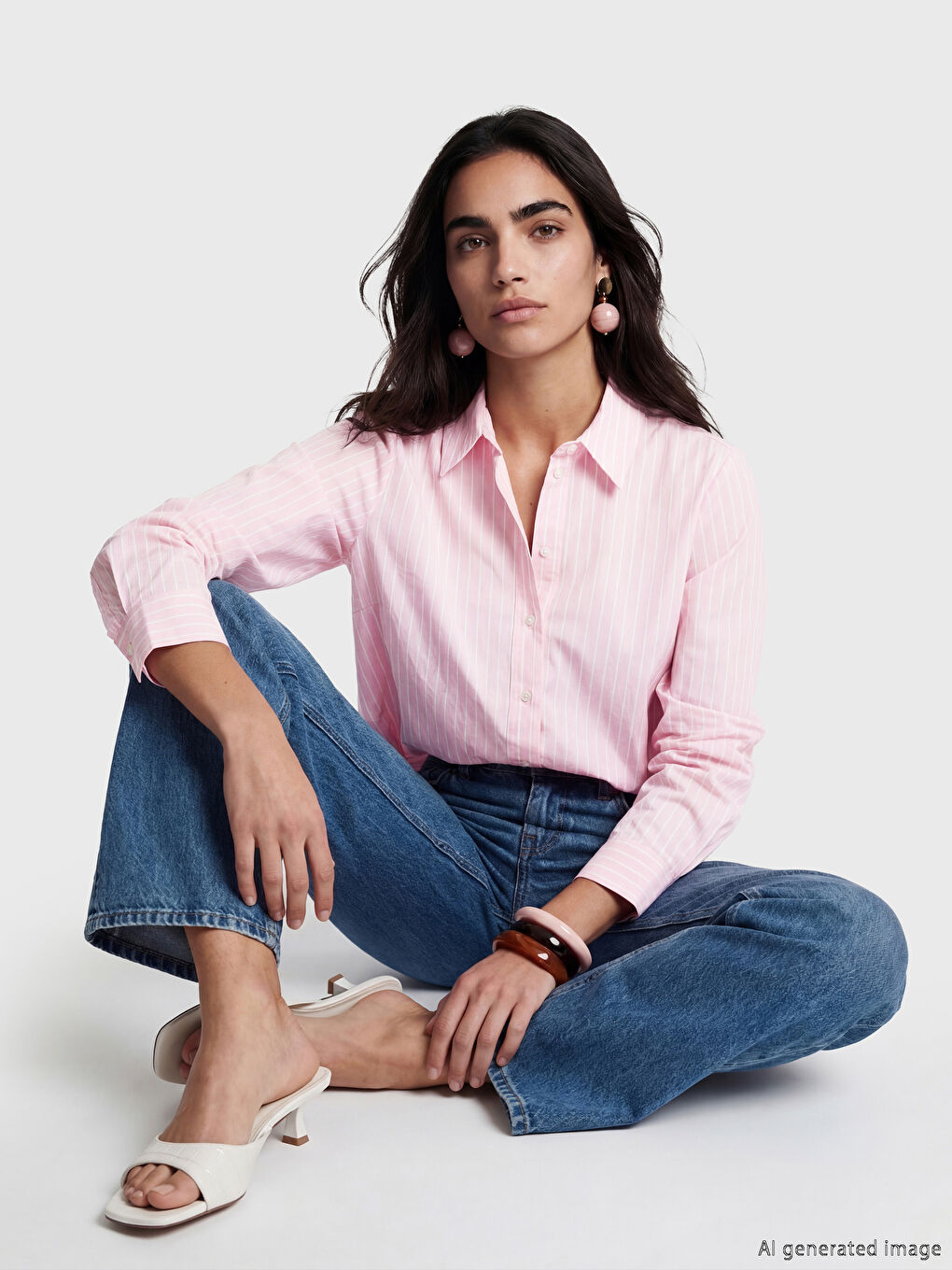 Pembe Çizgili Oxford Kadın Gömlek