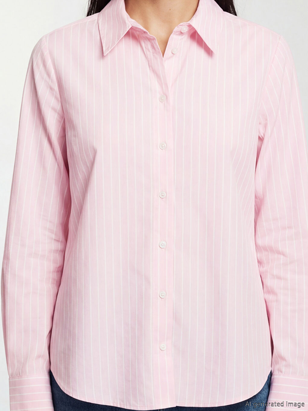 Pembe Çizgili Oxford Kadın Gömlek-2