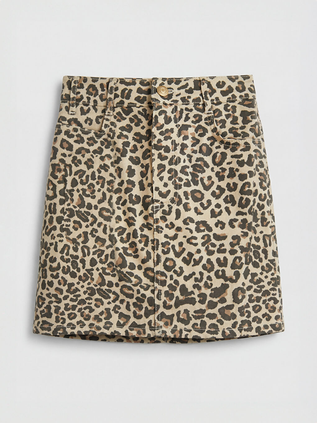 Bej Leopar Desenli Kız Çocuk Şort Etek