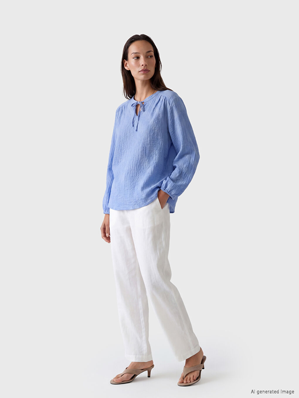 Tie Neck Textured Blouse-1