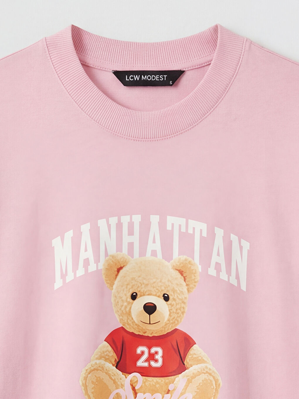 Pembe Bisiklet Yaka Manhattan Baskılı Kadın Tişört-2