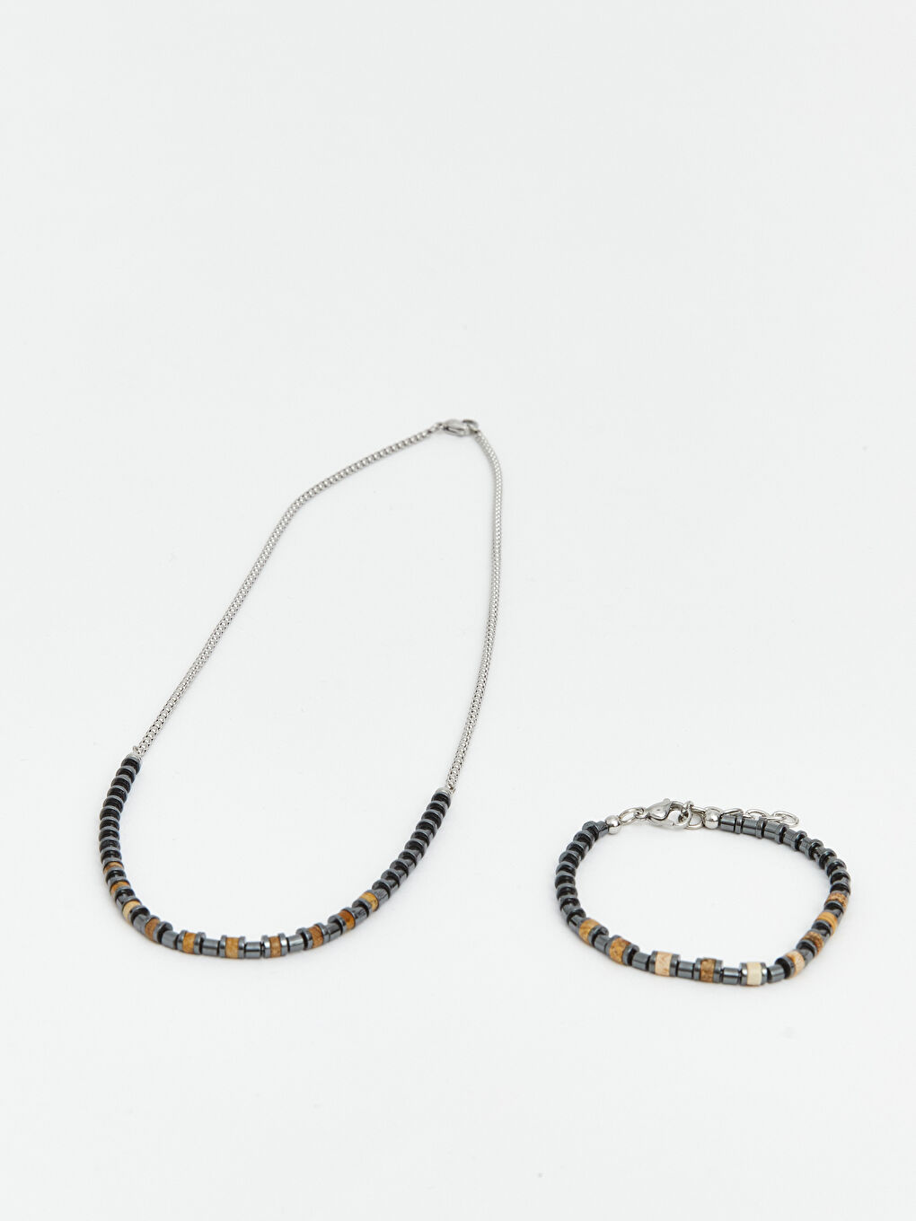 Kahverengi Erkek Zincir Kolye ve Bileklik Seti