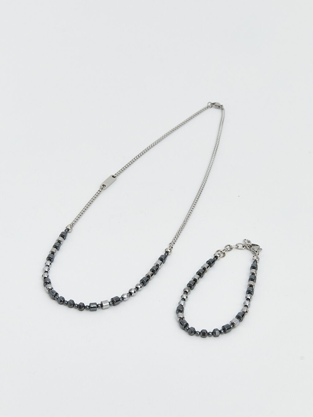 Antrasit Erkek Zincir Kolye ve Bileklik Seti