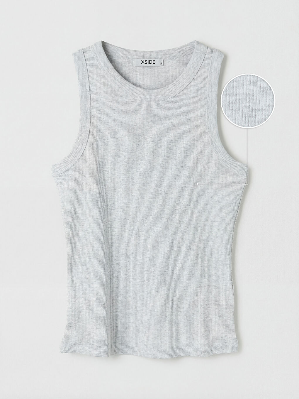 Gri Bisiklet Yaka Fitilli Kadın Atlet