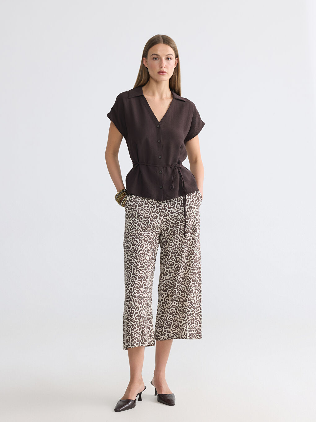 Elastic Waist Patterned Women's Capri