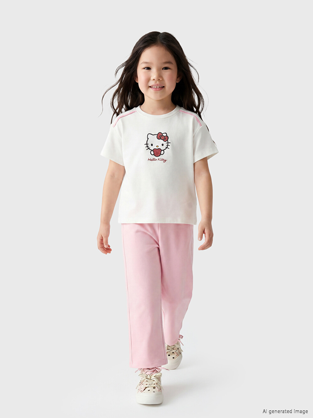 Ekru Hello Kitty Baskılı Kız Çocuk Takım-1