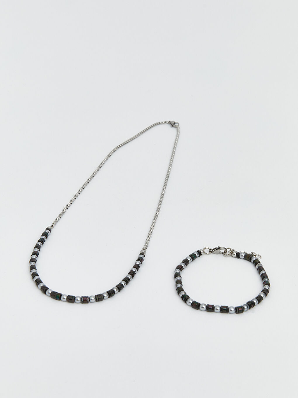 Antrasit Erkek Zincir Kolye ve Bileklik Seti