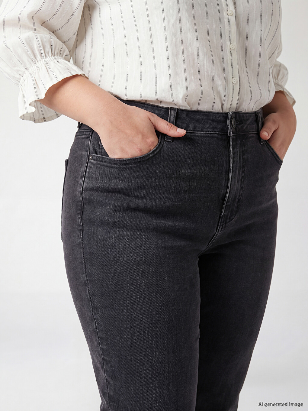 Siyah Straight Fit Kadın Jean Pantolon-2