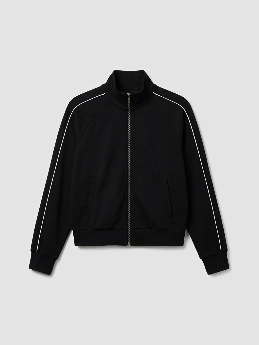 Siyah Modal Karışımlı Kadın Fermuarlı Sweatshirt