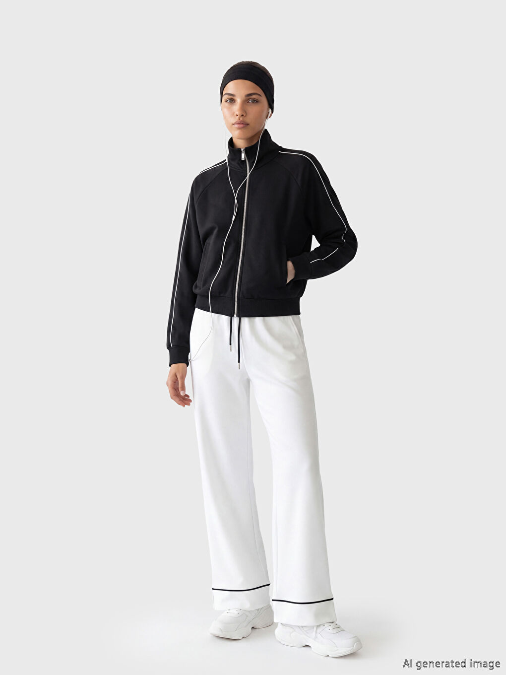 Siyah Modal Karışımlı Kadın Fermuarlı Sweatshirt-1