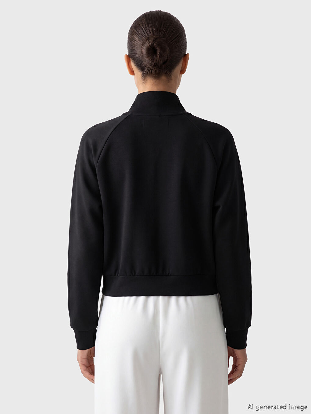 Siyah Modal Karışımlı Kadın Fermuarlı Sweatshirt-3