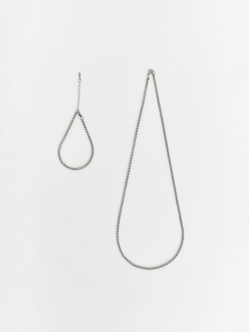 Gri Erkek Zincir Kolye ve Bileklik Seti-2