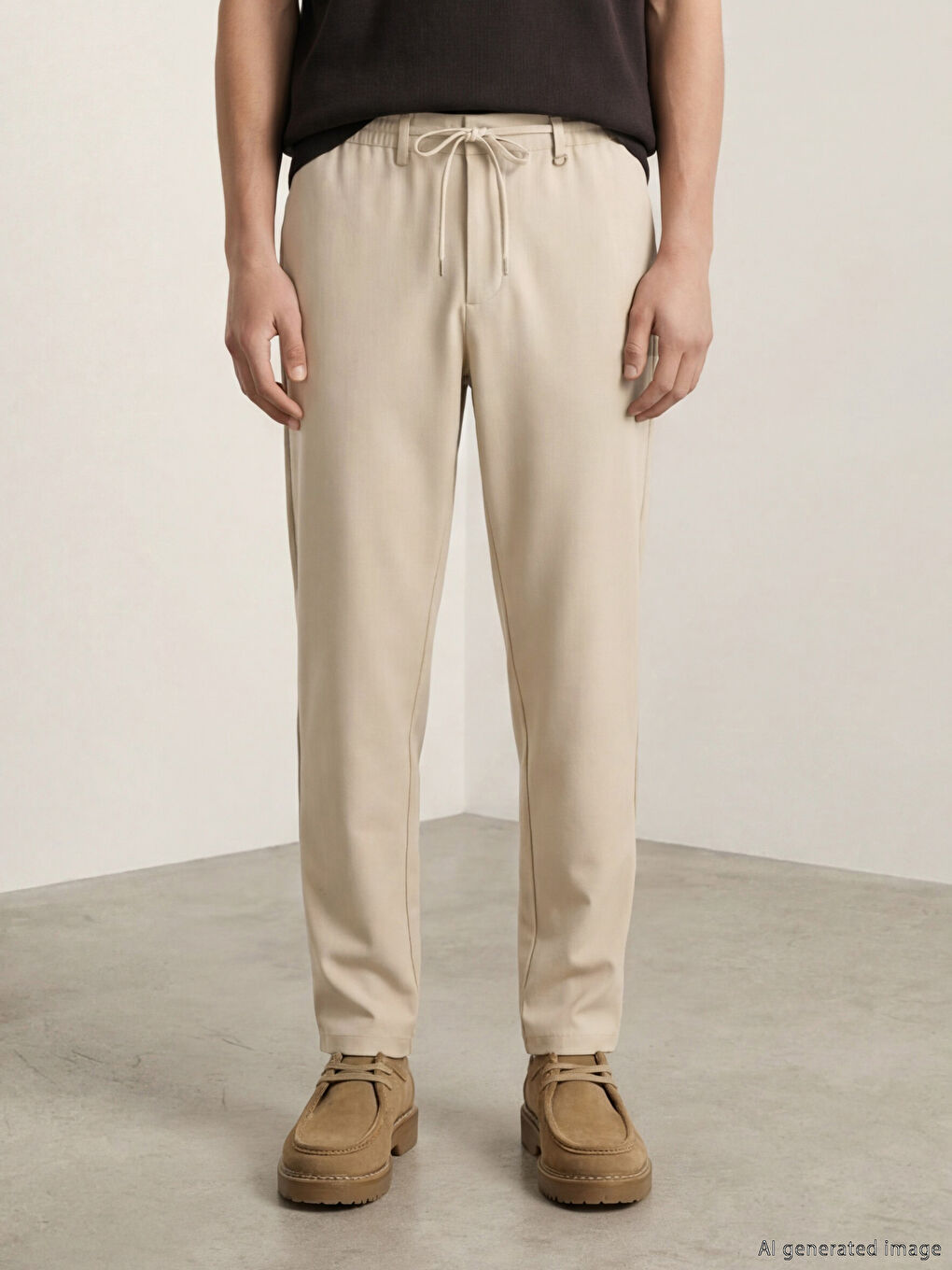 Bej Standart Kalıp Erkek Pantolon-1