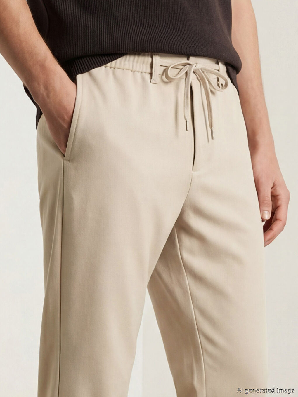 Bej Standart Kalıp Erkek Pantolon-2