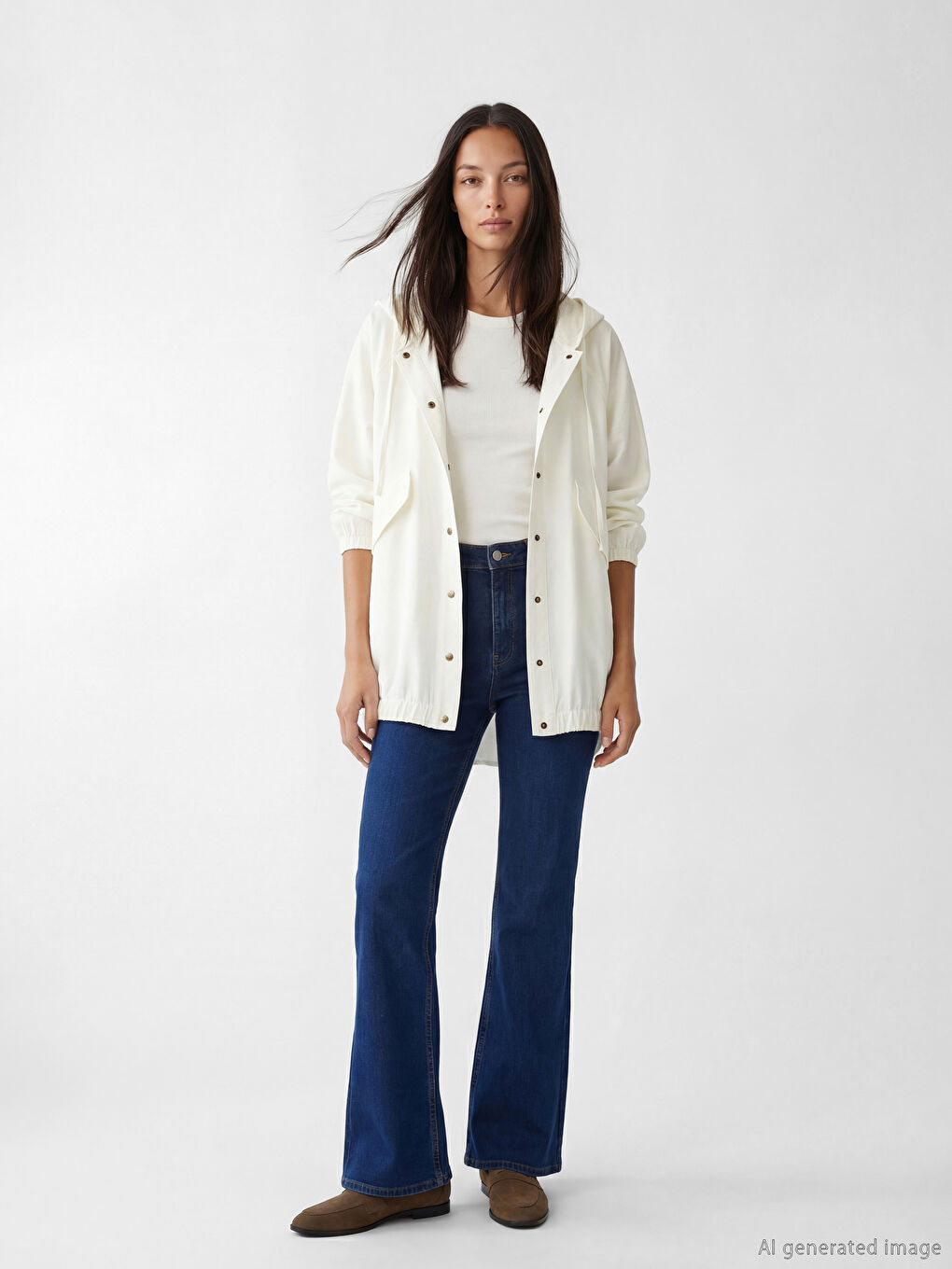 Beyaz Kapüşonlu Kadın Tunik-1