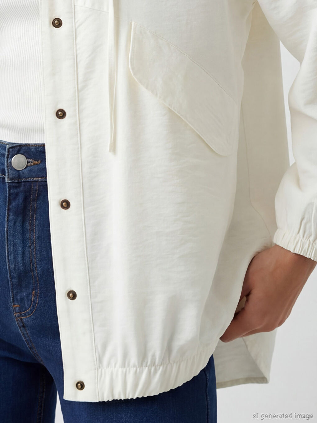 Beyaz Kapüşonlu Kadın Tunik-2