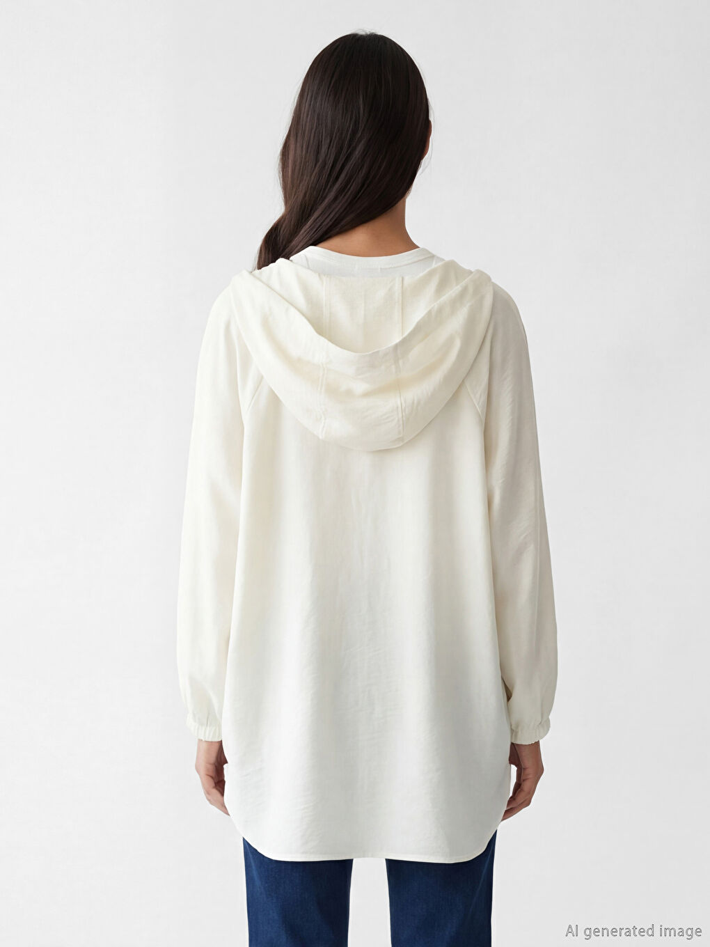 Beyaz Kapüşonlu Kadın Tunik-3