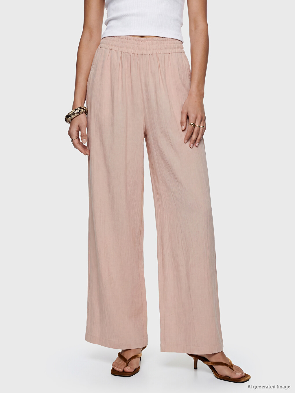 Elastic Waist Wide Leg Women's Trousers-1