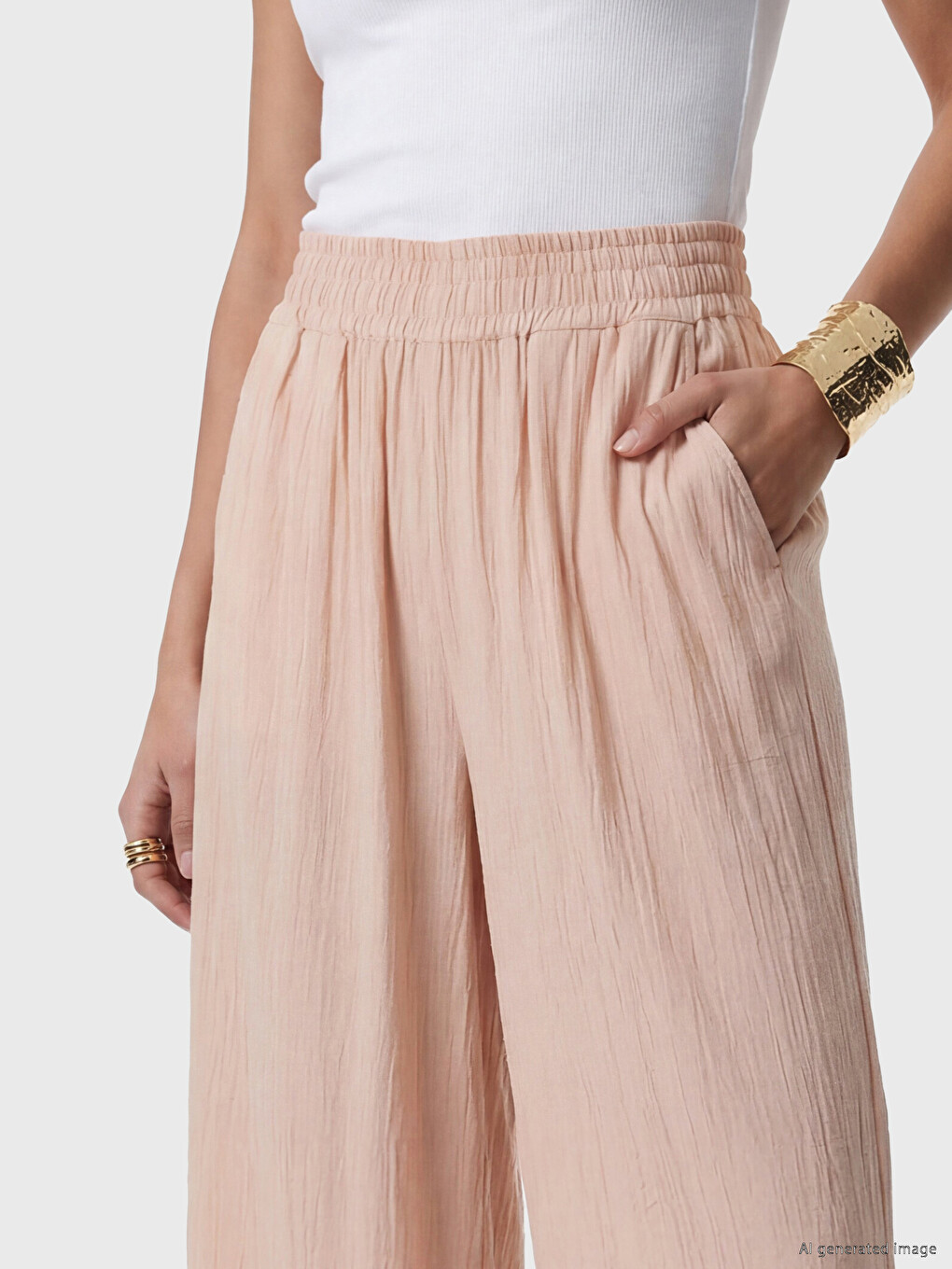 Elastic Waist Wide Leg Women's Trousers-2