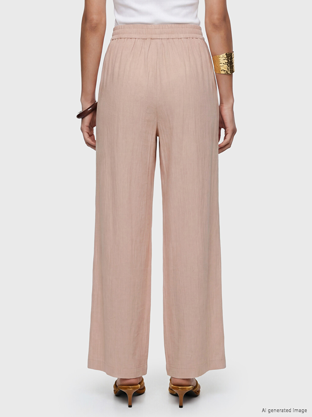 Elastic Waist Wide Leg Women's Trousers-3