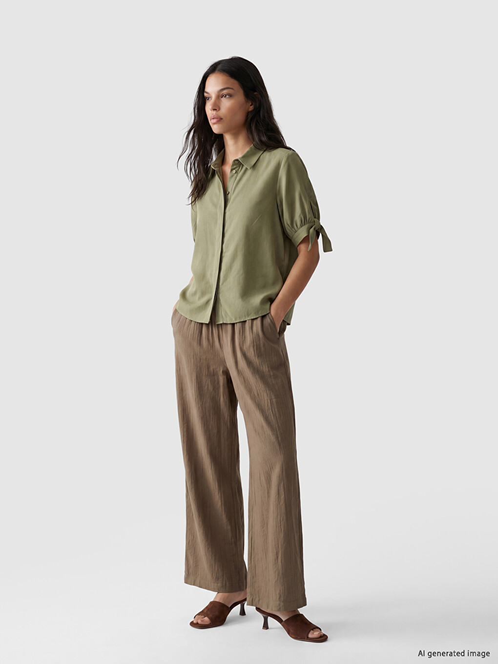 Elastic Waist Wide Leg Women's Trousers