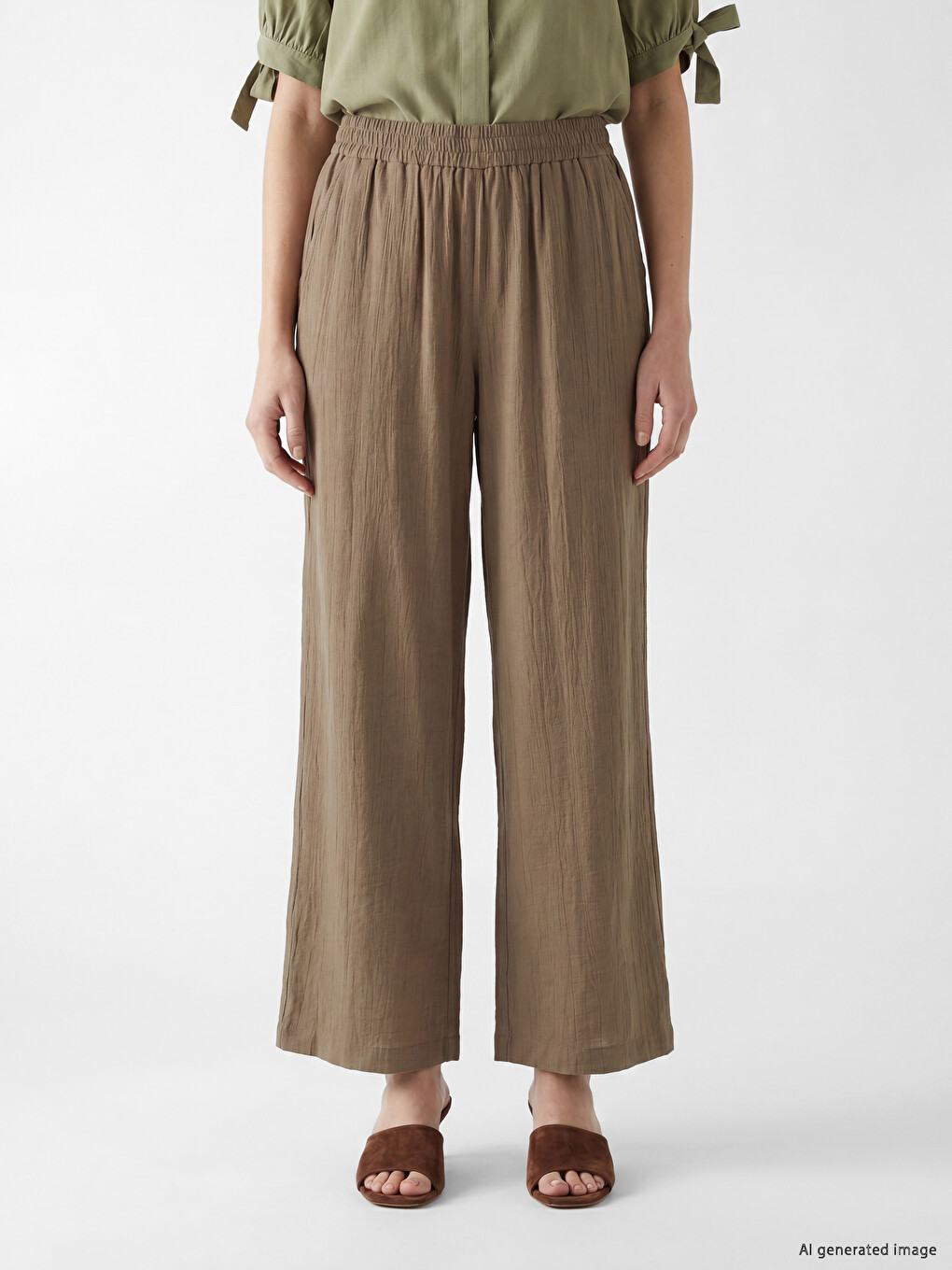 Elastic Waist Wide Leg Women's Trousers-1