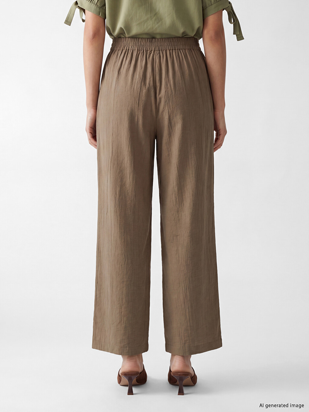 Elastic Waist Wide Leg Women's Trousers-3