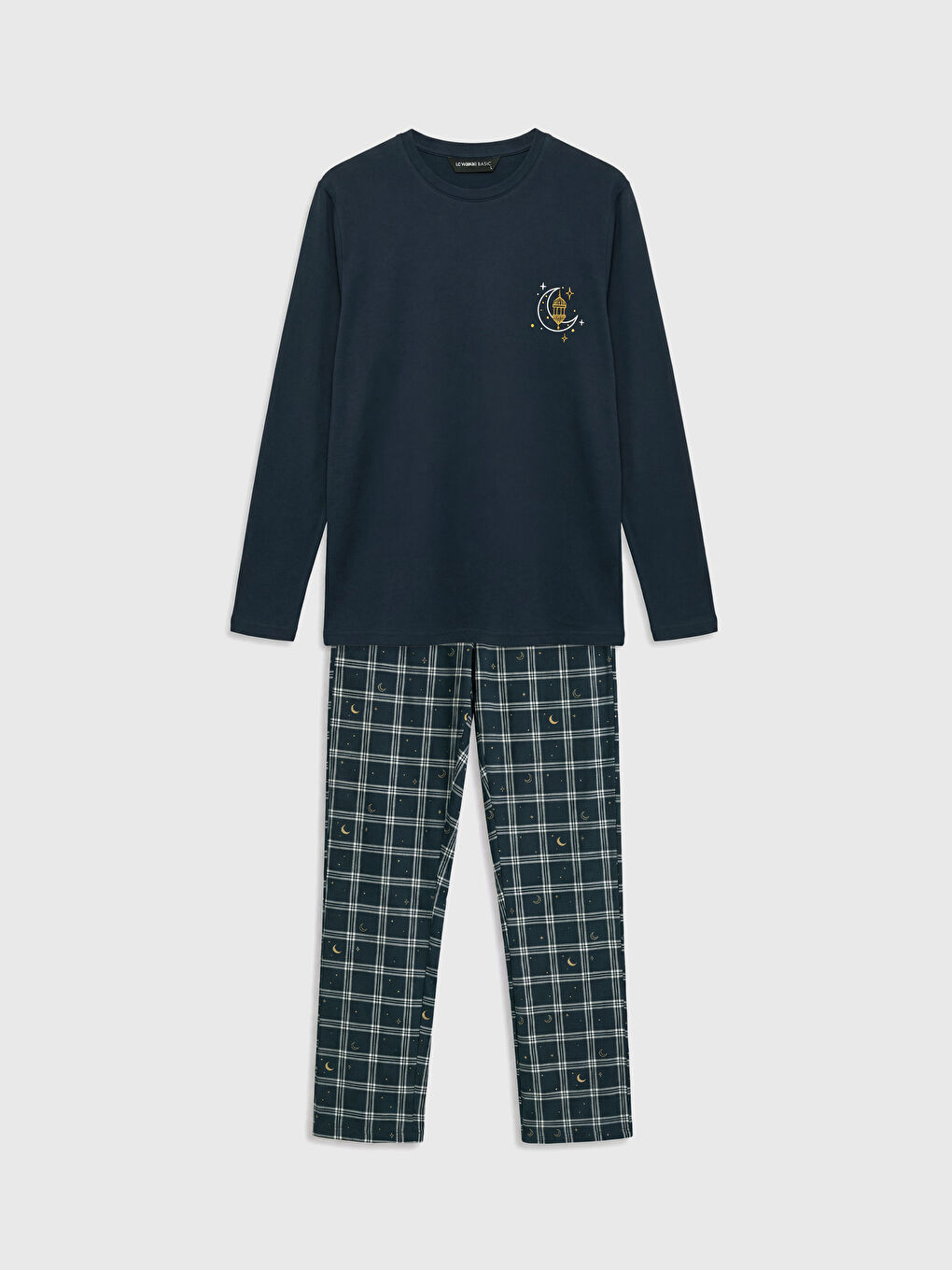 Lacivert Standart Kalıp Ekose Erkek Pijama Takım