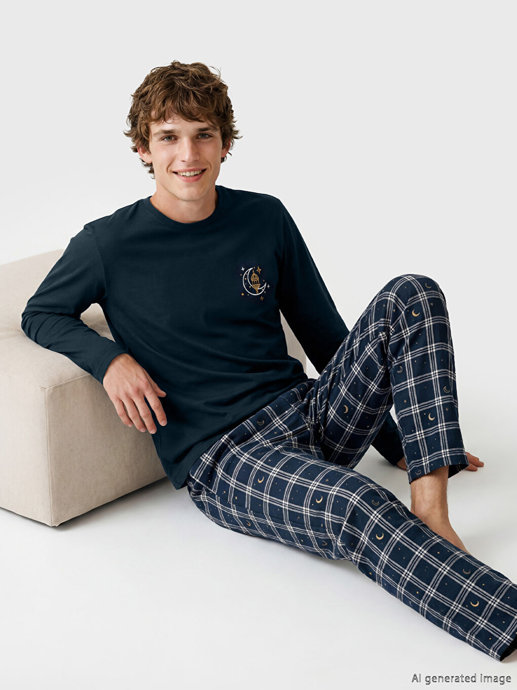 Regular Fit Plaid Men's Pyjamas Set