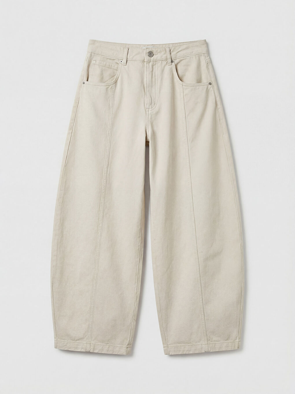 Bej Barrel Fit Kadın Jean Pantolon