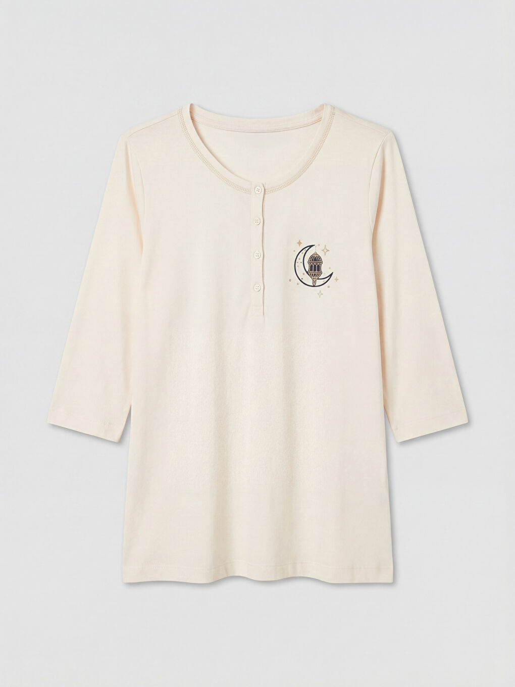 Lacivert Bisiklet Yaka Baskılı Kadın Pijama Takımı-1