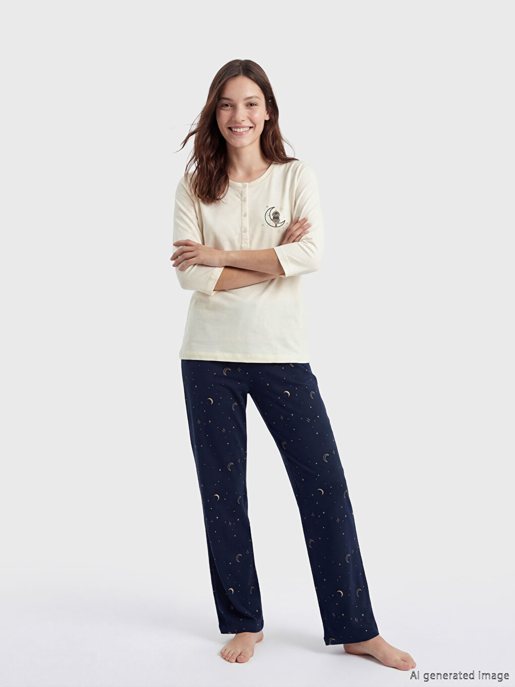 Crew Neck Printed Women's Pyjamas Set