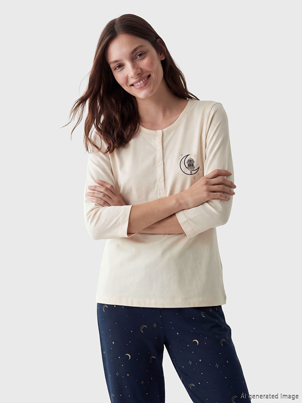 Crew Neck Printed Women's Pyjamas Set-1