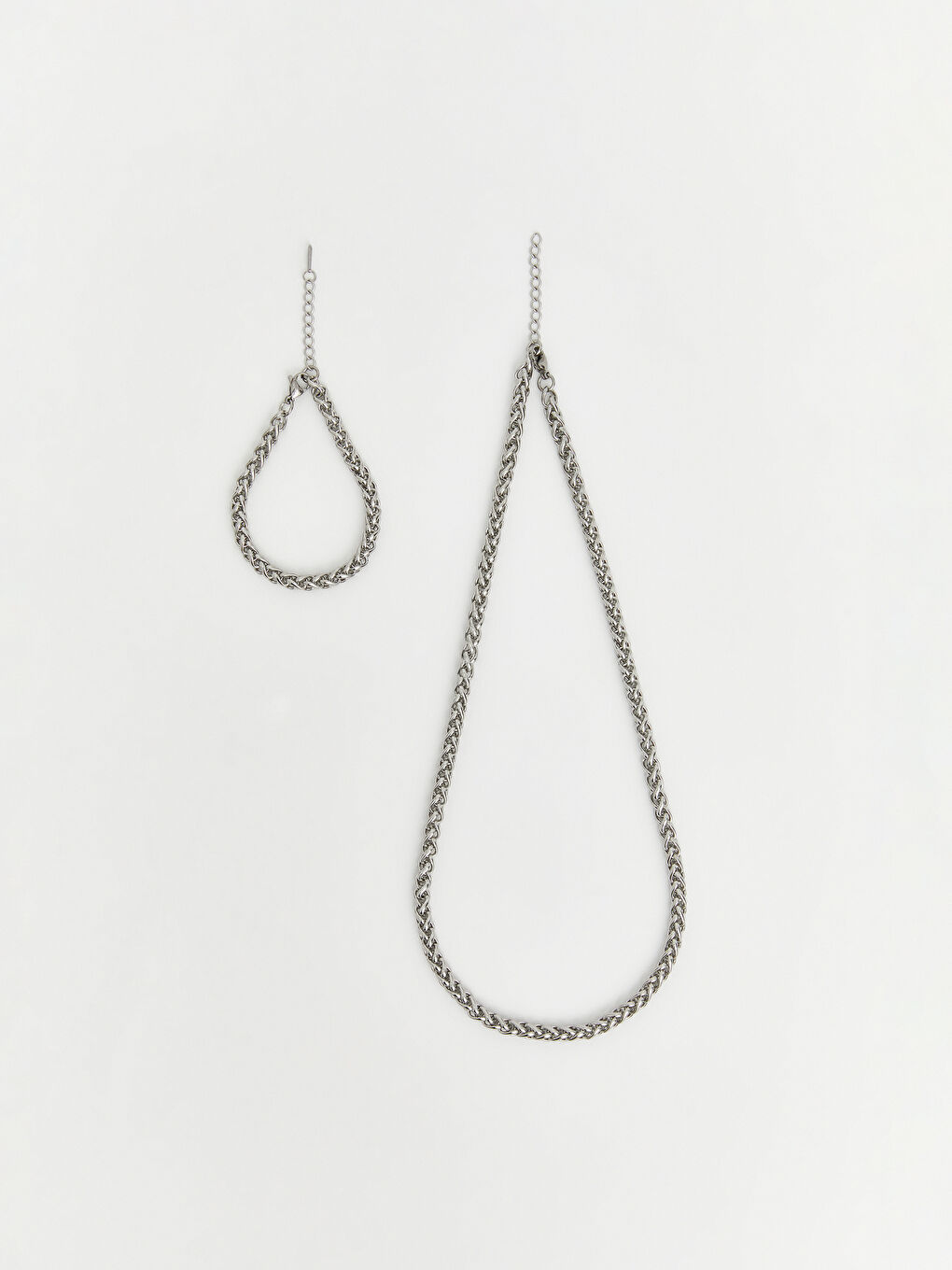 Gri Erkek Zincir Kolye Seti 2'li-1