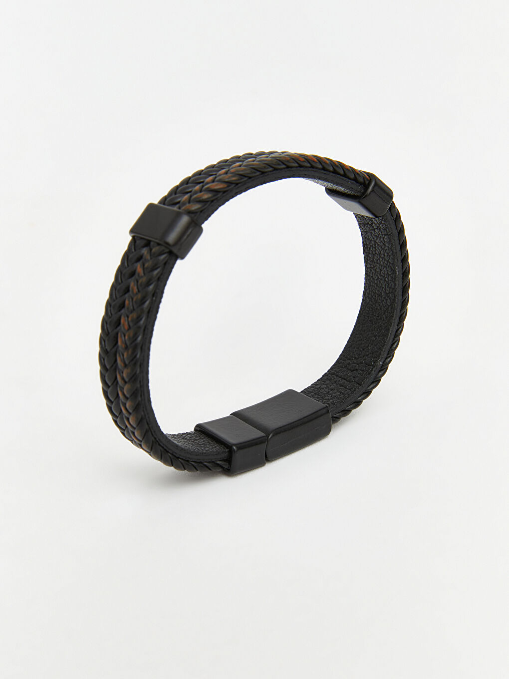 Siyah Örgü Desenli Erkek Deri Bileklik-1