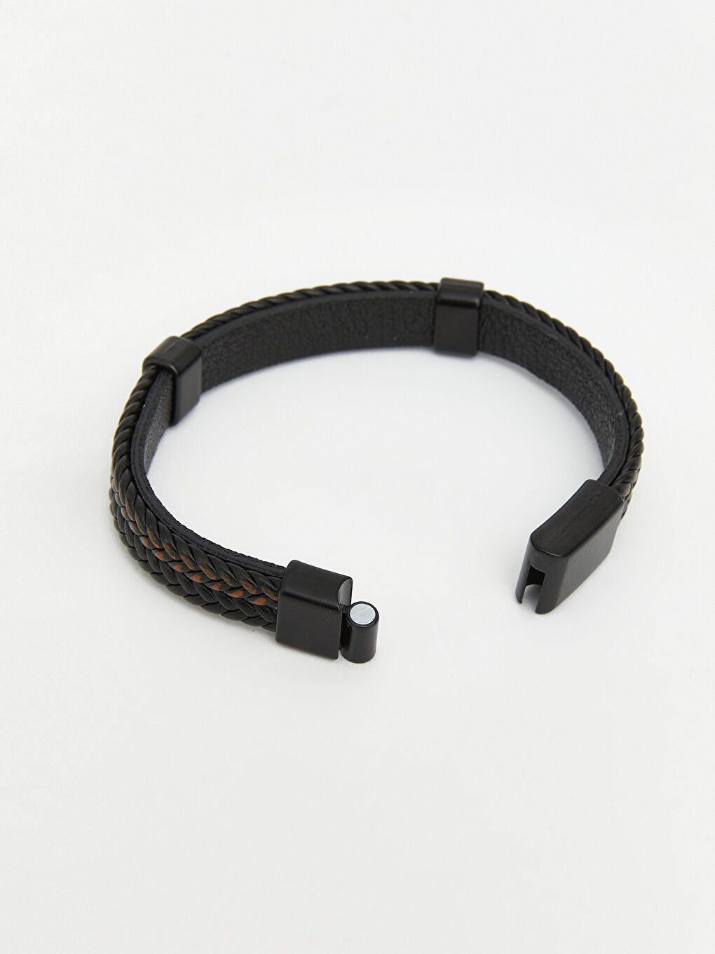 Siyah Örgü Desenli Erkek Deri Bileklik-2