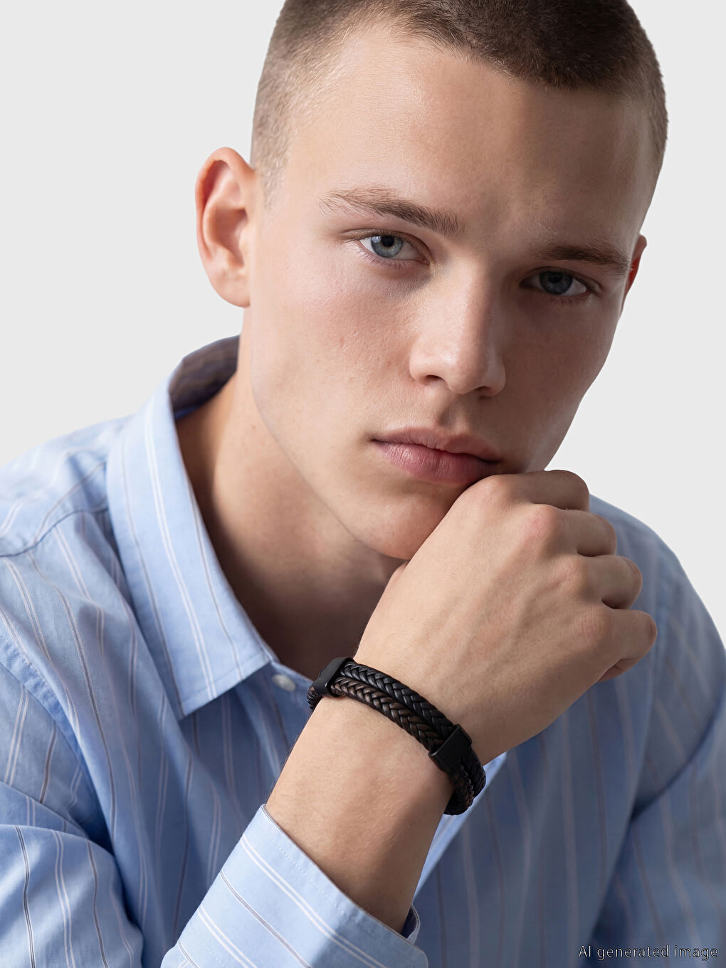 Siyah Örgü Desenli Erkek Deri Bileklik