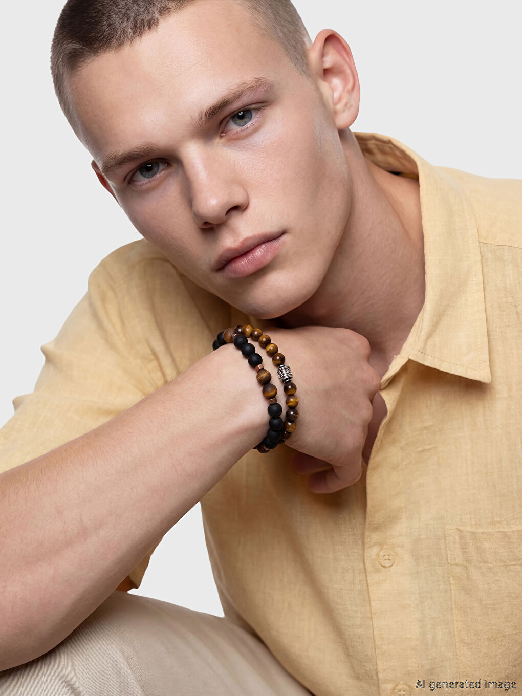 Kahverengi Taşlı Erkek Takı Seti 2'li